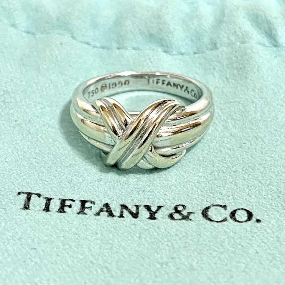 Tiffany & Co Solid 18K White Gold Signature X Ring - Size 5.5